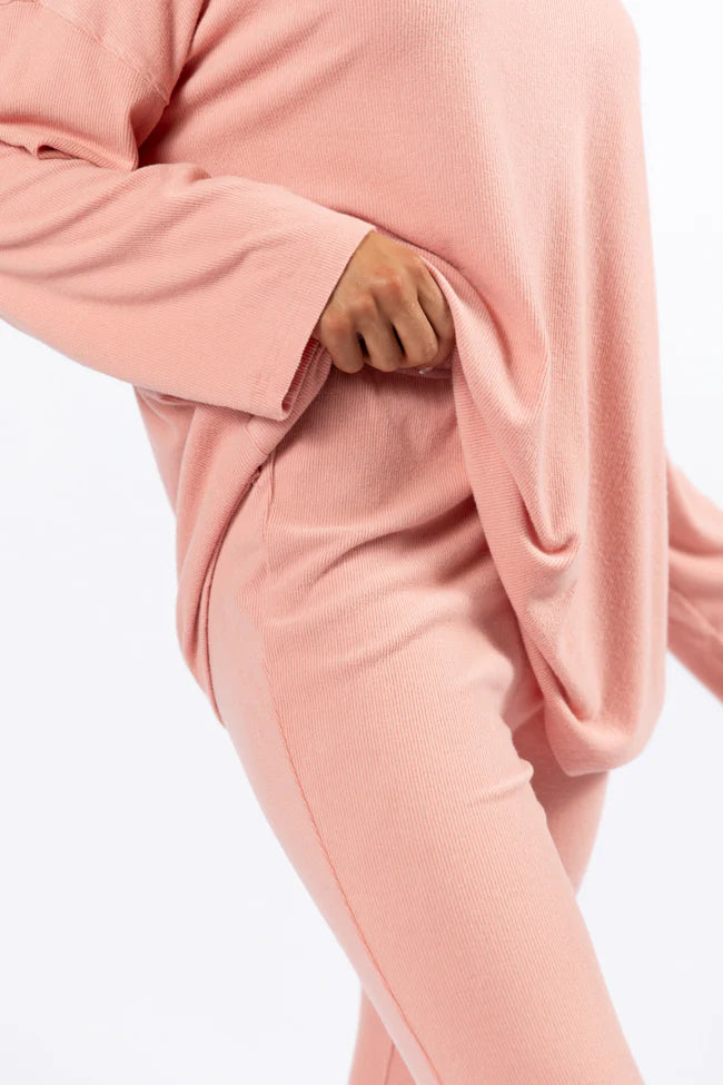 The Perfect Coral Brushed Rib Flare Pants Set SALE