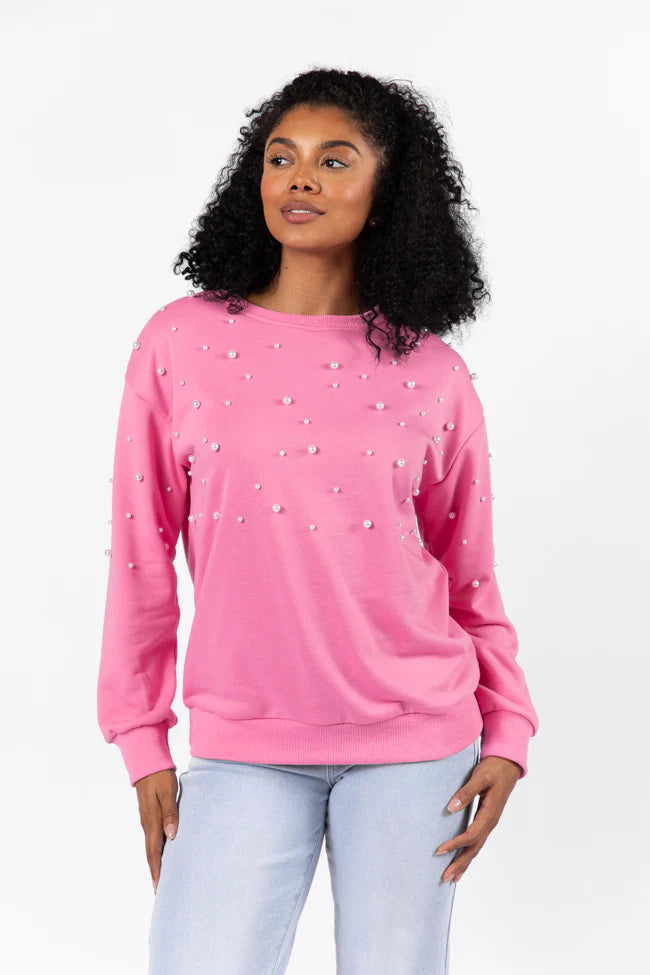 Always Us Pink Pearl Embellished Pullover FINAL SALE