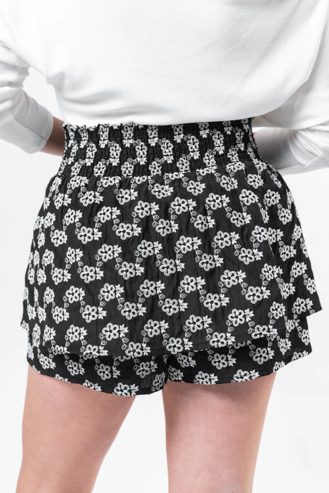 Garden Gathering Black Belted Floral Skort