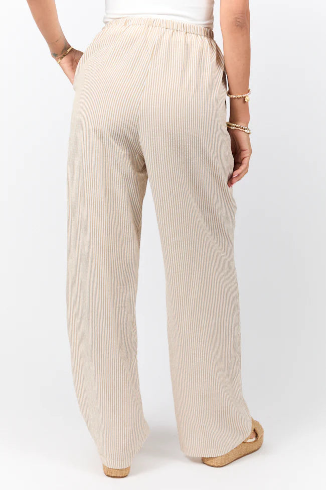 Bright Mornings Taupe and Ivory Pull On Striped Pants