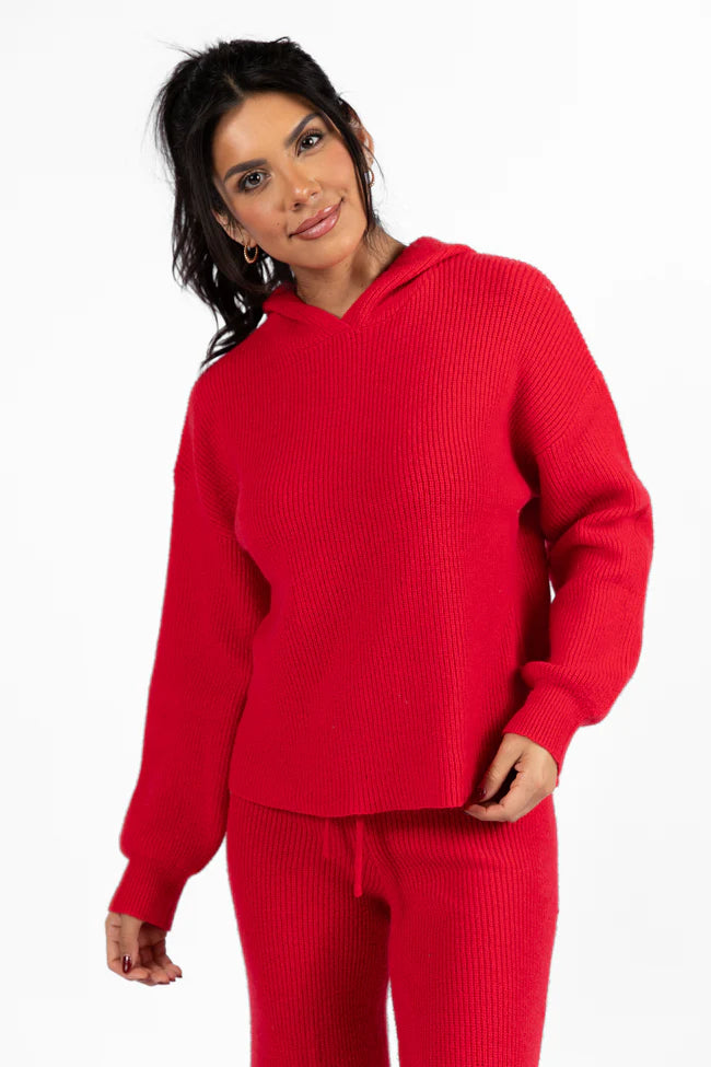 Cloud Chaser Red Sweater Knit Hoodie