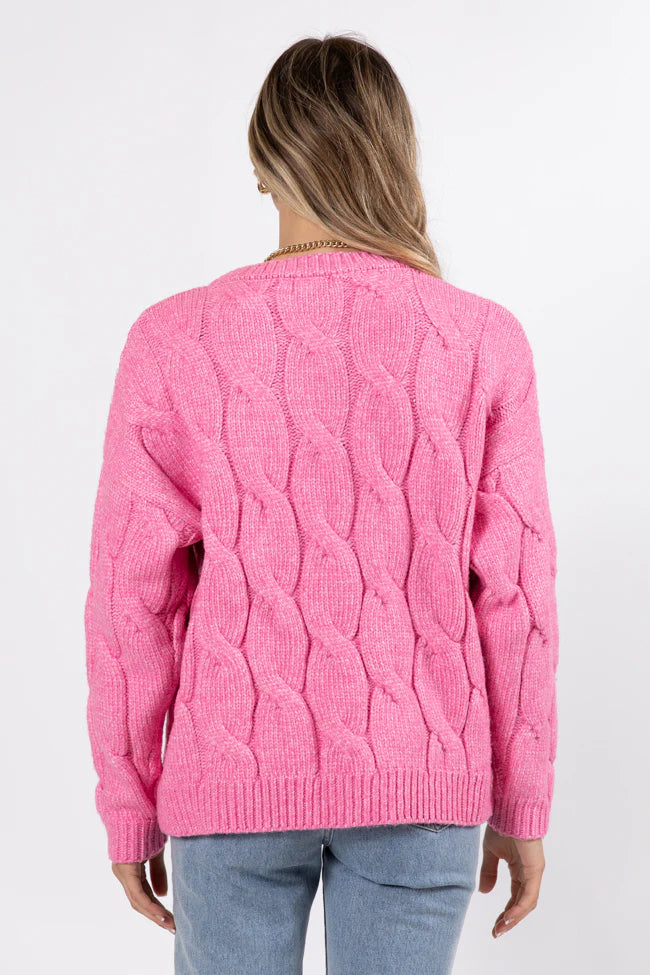 Steer Me Right Pink Oversized Cable Knit Sweater SALE