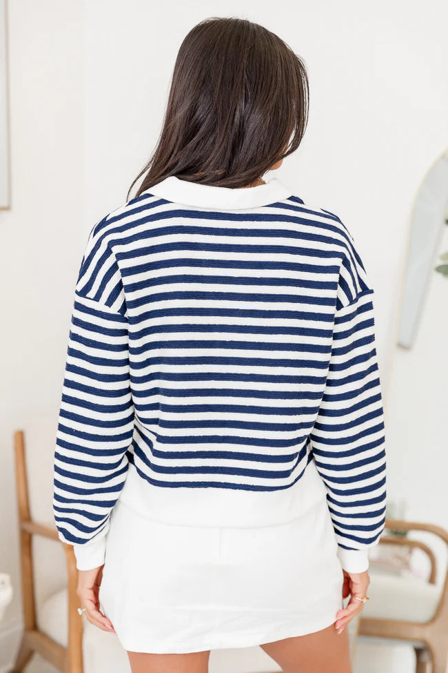 Line Up Navy Striped Collared Sweater SALE