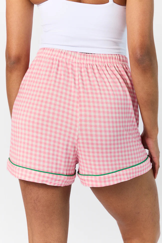 Good To Get Away Pink Gingham Pajama Shorts