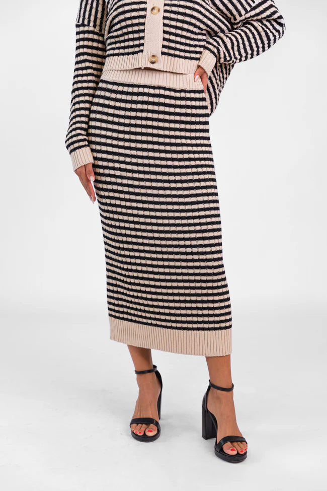 Believe In Me Cream and Black Striped Knit Skirt FINAL SALE