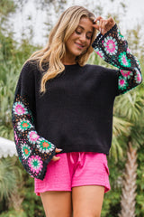 Sometime After Dark Black Crochet Sleeve Sweater SALE