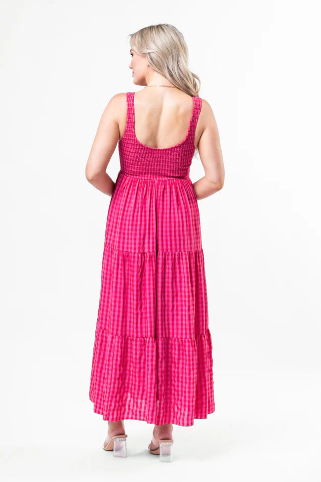 Embrace Today Pink Gingham Midi Dress