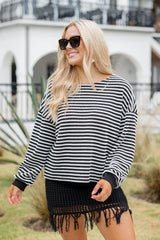 Caught My Eye Black And Ivory Striped Knit Pullover SALE