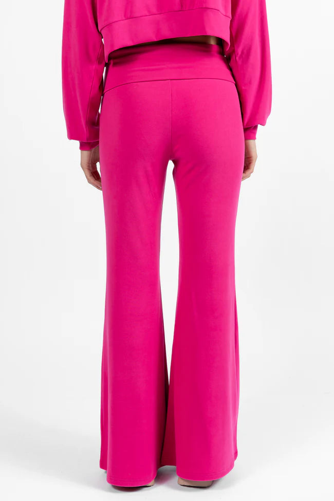 In A Dream Pink Foldover Band Super Soft Flare Pants