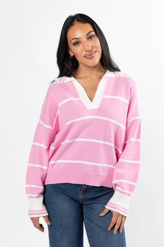 Imagine That Pink Striped Collared Sweater