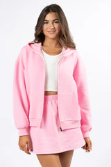 Have It My Way Pink Textured Knit Zip Up Hooded Sweatshirt SALE