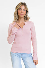 All The Better Light Pink Cable Knit Sleeve Knit Henley Top FINAL SALE