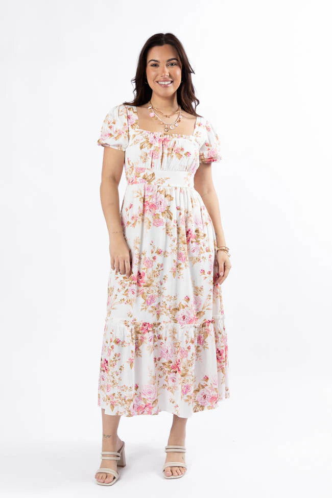 Small Town Smoke Show Pink Multi Floral Midi Dress