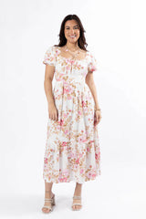 Small Town Smoke Show Pink Multi Floral Midi Dress