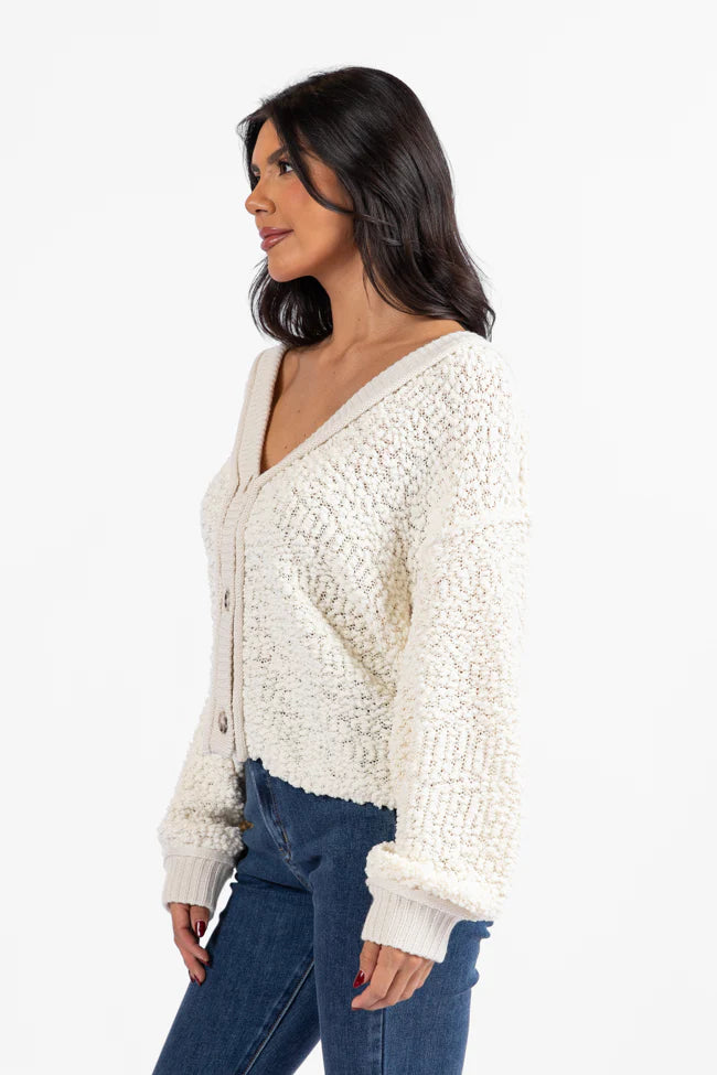 Breath Of Fresh Air Cream Textured Cardigan