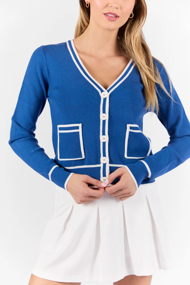 Gives Me Time Navy and Ivory Contrast Trim Cardigan