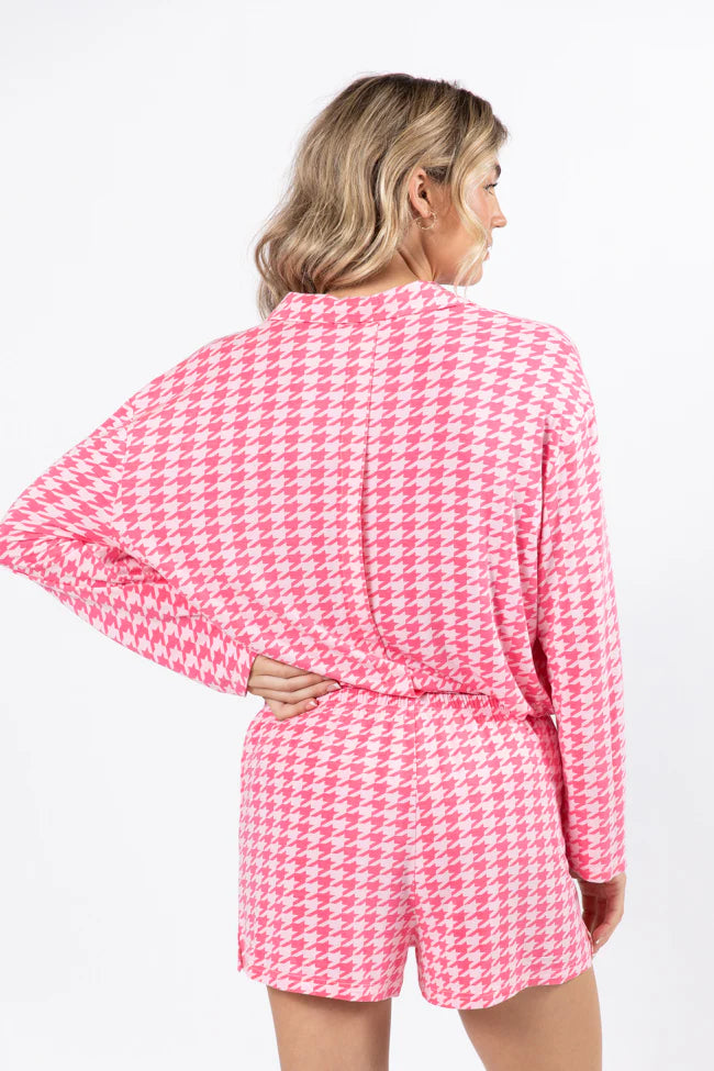 On A Cloud In Pink Houndstooth Pajama Set FINAL SALE