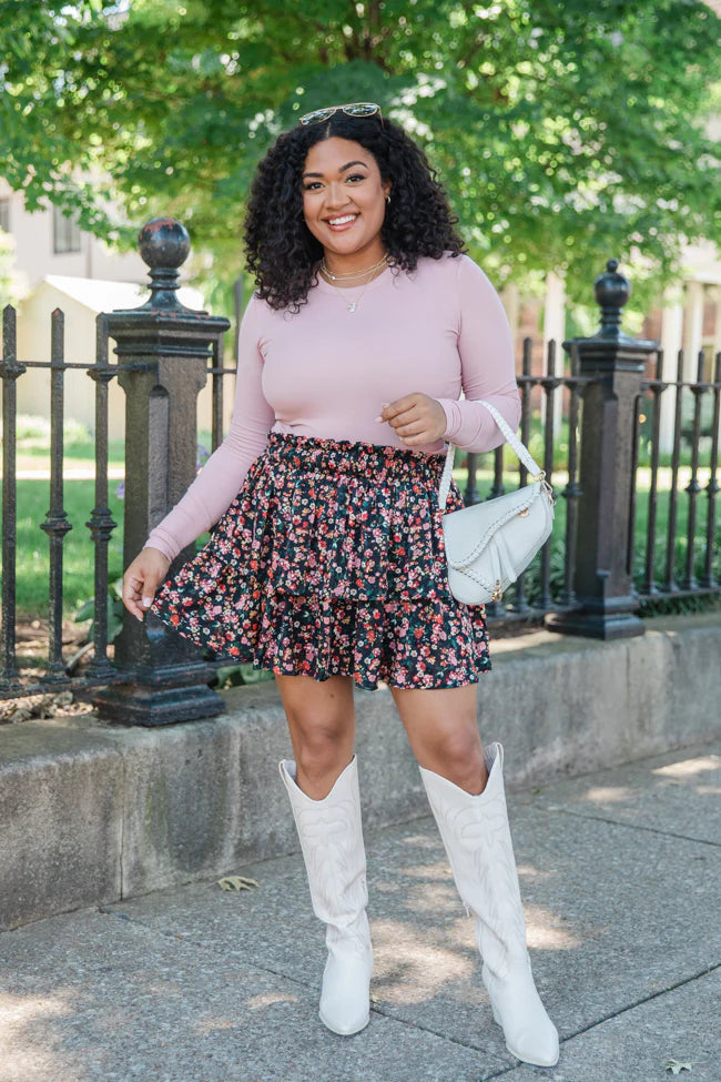 Breezy Black Floral Tiered Skort FINAL SALE