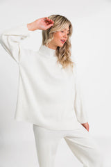 Good To Go Cream Mock Neck Ribbed Sweater