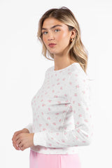 Lazy Floral Ivory and Pink Floral Print Waffle Layering Top SALE