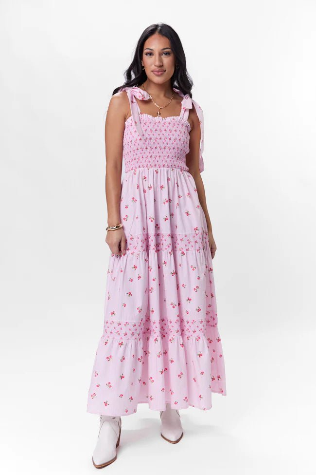 When We Were Young Smocked Pink Print Maxi Dress