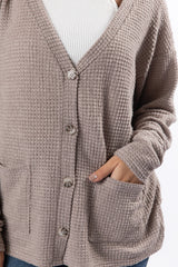 Sounds Like Me Taupe Waffle Knit Cardigan