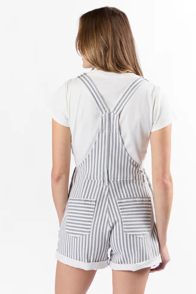 My Favorite Relaxed Stripe Stretchy Shorts Overalls