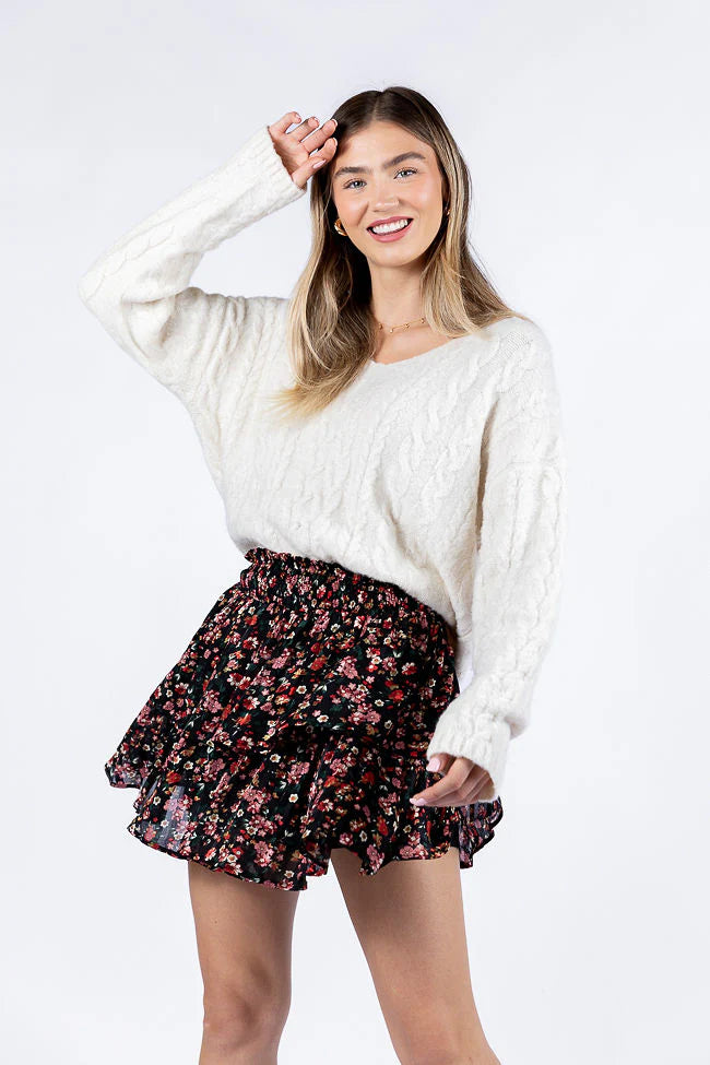 Breezy Black Floral Tiered Skort FINAL SALE