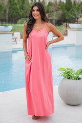 Perfect Balance Coral Solid Knit Maxi Dress SALE