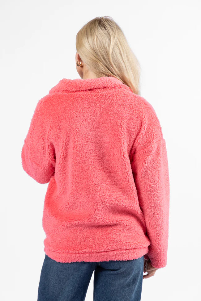 Stay Here Coral Sherpa Pullover SALE