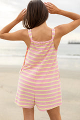 My Happy Place Pink and Yellow Striped Knot Detail Romper