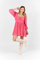 Beautiful Thoughts Pink Lace Sleeve Mini Dress