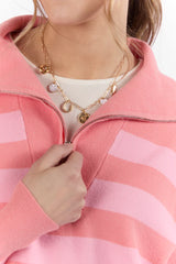 Pulling Heartstrings Coral Multi Stripe Quarter Zip Pullover