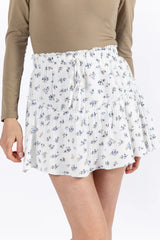 Garden Party Ivory and Blue Floral Print Gauze Skort