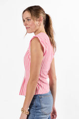 Made Your Mark Pink Striped Knit Cinched Waist Tee