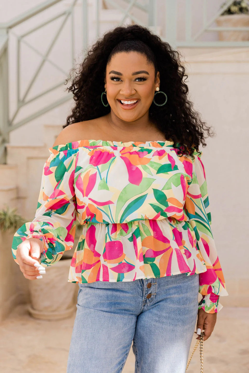 I Found Paradise Multi Off The Shoulder Printed Blouse FINAL SALE