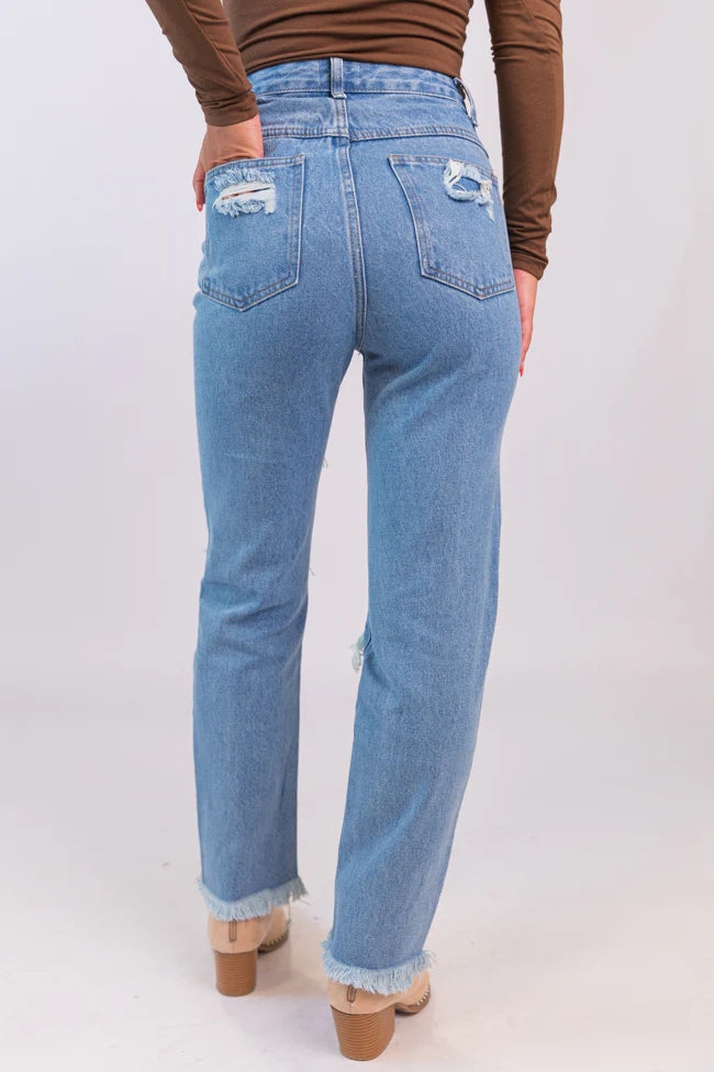 Megan Light Wash Distressed Straight Leg Mom Jeans