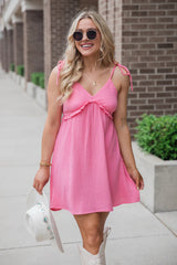 Feel The Beat Pink Tie Shoulder V-Neck Dress FINAL SALE