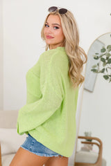 Mellow Mood Lime Oversized Pocketed Sweater SALE