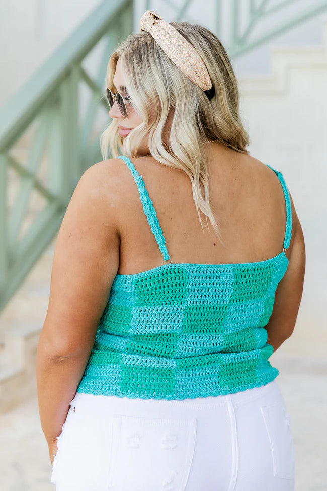 Paint The Sky Blue and Green Checkered Sweater Tank FINAL SALE