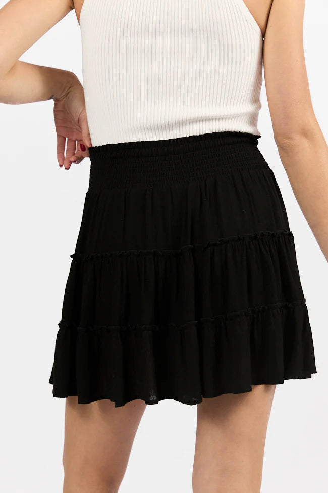 Through The Garden Black Longer Length Solid Mini Skort