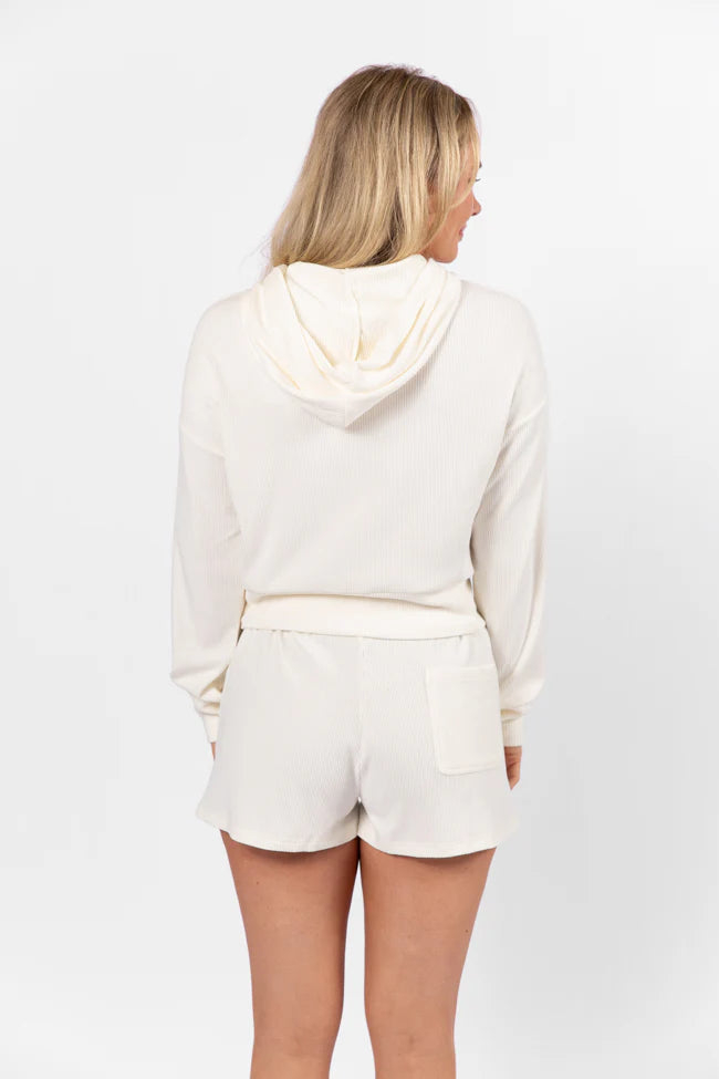 Everything I Want Ivory Ribbed Hoodie and Shorts Set