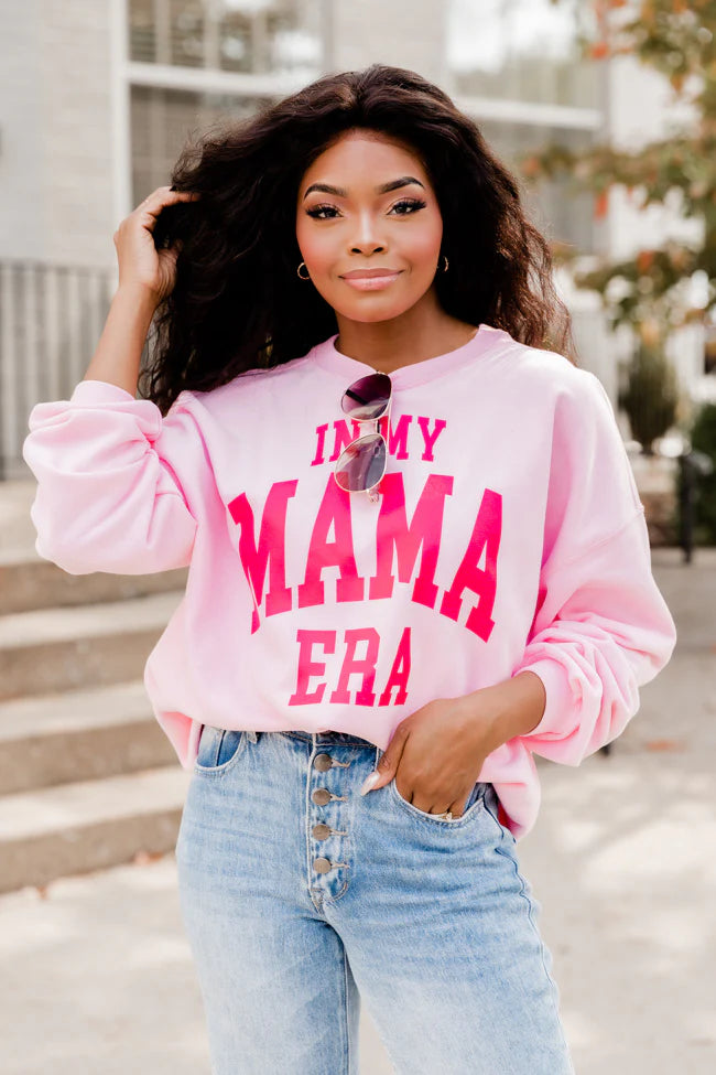 In My Mama Era Light Pink Oversized Graphic Sweatshirt