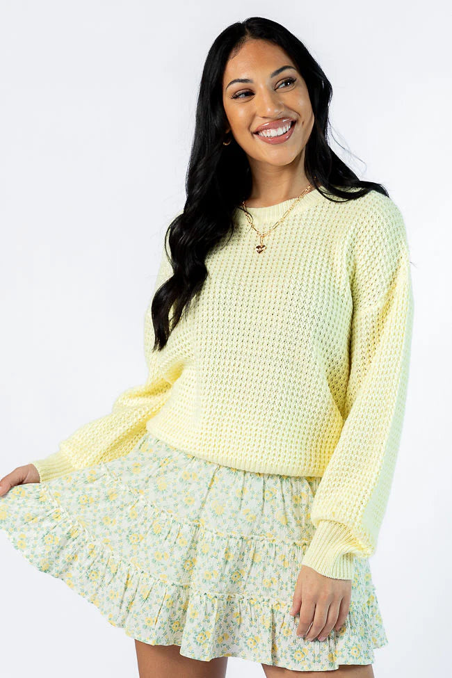 Match My Mood Yellow Textured Crew Neck Sweater