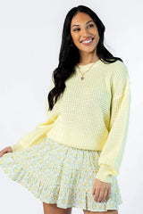 Match My Mood Yellow Textured Crew Neck Sweater