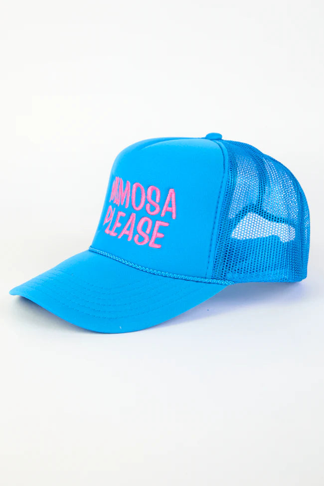 Mimosa Please Neon Blue Trucker Hat