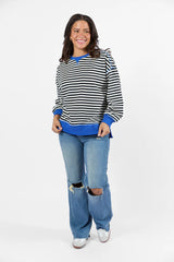 On A Dime Black and Blue Striped Sweatshirt