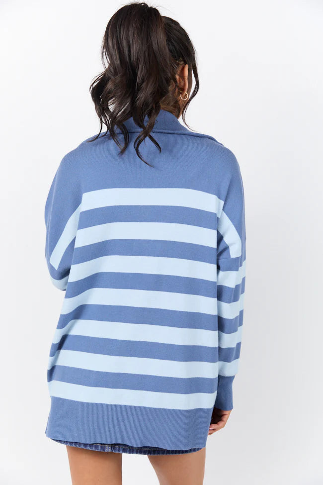 Pulling Heartstrings Navy and Blue Stripe Quarter Zip Pullover