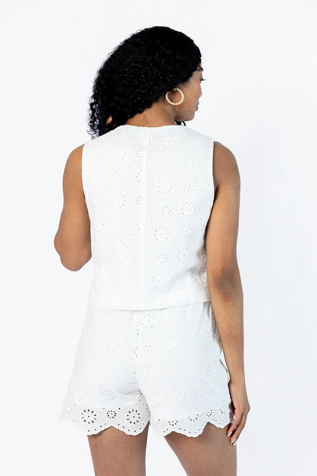 Ready, Set, Bloom White Eyelet Button Front Vest