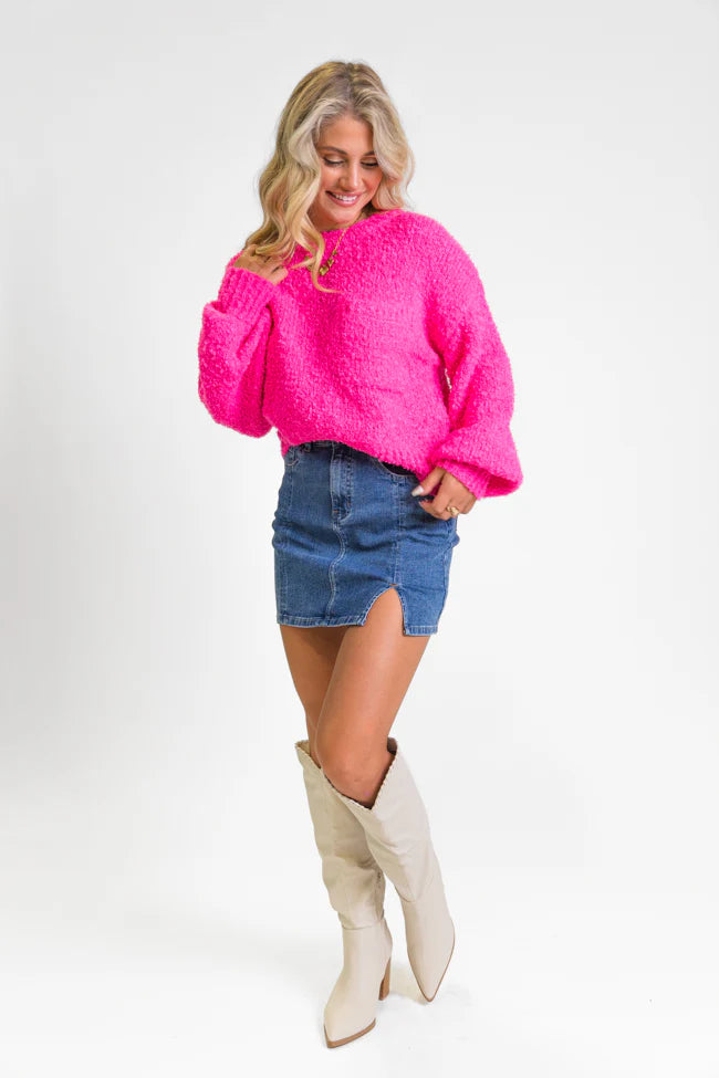 Longer Nights Magenta Fuzzy Pocketed Sweater